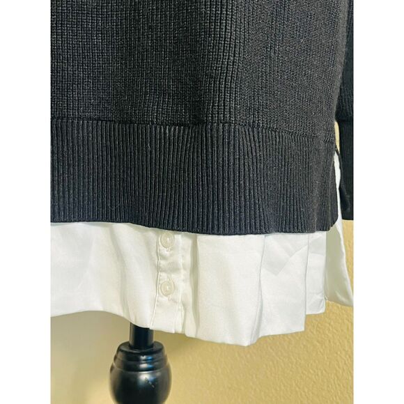 White House Black Market Black White Tunic Sweater Shirt Large V Neck Layered - Picture 5 of 11